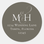 シンプルモノグラムブラウングレー差出人住所 ラウンドシール (正面)