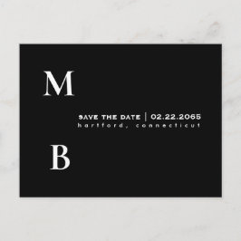 シンプルモノグラムブラックウェディング日付を保存 ポストカード