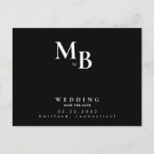 シンプルモノグラムブラックウェディング日付を保存 案内ポストカード (正面)