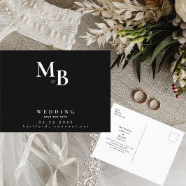 シンプルモノグラムブラックウェディング日付を保存 案内ポストカード