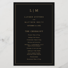 シンプルモノグラムブラック金ゴールドバジェット結婚式 プログラム チラシ