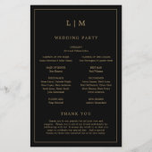 シンプルモノグラムブラック金ゴールドバジェット結婚式 プログラム チラシ (裏面)