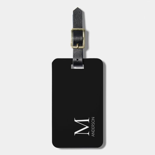シンプルモノグラムブラック&ホワイトネーム荷物タグ ラゲッジタグ (正面縦)