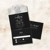 シンプルモノグラムブラック&ホワイトフォト結婚ズ オールインワン招待状