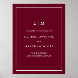 シンプルモノグラムブルグンディエレガントウェルカム結婚ズ ポスター