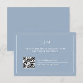 シンプルモノグラムブルーQRコードウェディングRSVPカード サンキューカード (正面/裏面)