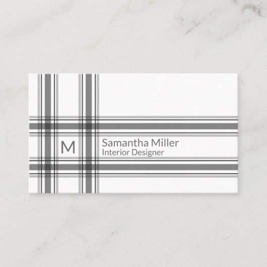 シンプルモノグラムプレイドストライプミニマモダンリスト 名刺 (正面)