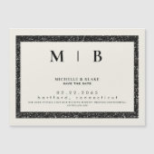 シンプルモノグラムベージュ&ブラック日付を保存 マグネット招待状 (正面)