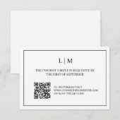 シンプルモノグラムホワイトQRコードウェディングRSVPカード サンキューカード (正面/裏面)