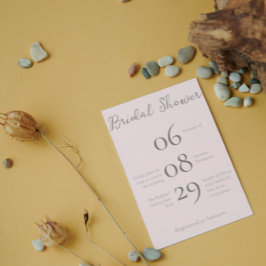 シンプルモノグラムミニマリストベージュブライダルシャワー 招待状