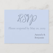 シンプルモノグラムミニマリストボーブルーウェディングRSVP ポストカード (正面)