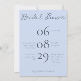 シンプルモノグラムミニマリストボーブルーブライダルシャワー 招待状