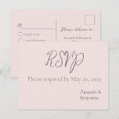 シンプルモノグラムミニマリストミスティバラウェディングRSVP ポストカード (正面/裏面)