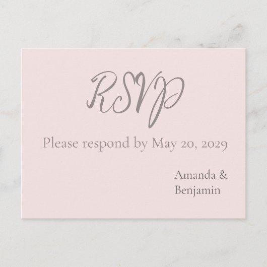 シンプルモノグラムミニマリストミスティバラウェディングRSVP ポストカード (正面)