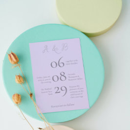 シンプルモノグラムミニマル淡い色のラベ結婚ンダー 招待状