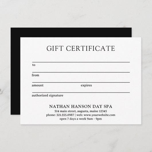 シンプルモノグラムモダンギフト証明書 (正面/裏面)