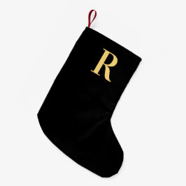シンプルモノグラムモダンブラック金ゴールド スモールクリスマスストッキング