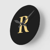 シンプルモノグラムモダンブラック金ゴールド ラウンド壁時計 (傾斜)