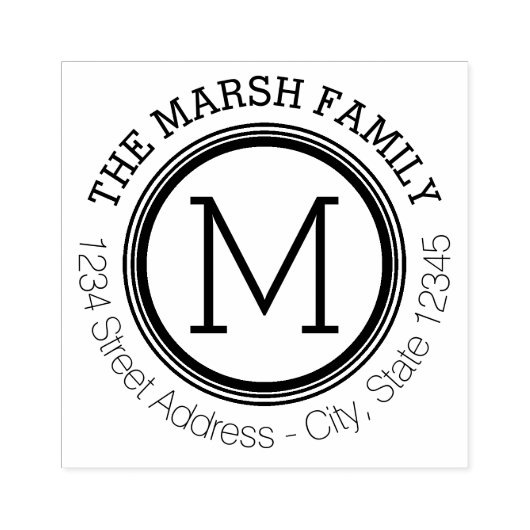 シンプルモノグラムリングや輪名と差出人住所 ラバースタンプ (インプリント)