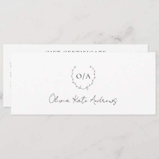 シンプルモノグラムリースエレガントギフト証明書 (正面/裏面)