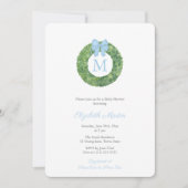 シンプルモノグラムリースボーイベビーシャワーパーティー 招待状 (正面)