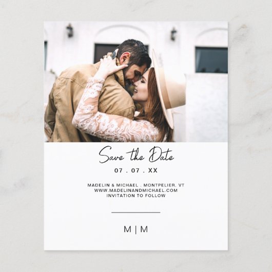 シンプルモノグラム予算結婚式の日付写真を保存 チラシ (裏面)