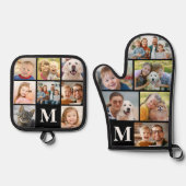 シンプルモノグラム写真コラージュミット6ポトホルダー8 鍋つかみ&鍋敷きセット (正面)