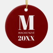シンプルモノグラム名赤と白年 セラミックオーナメント (正面)