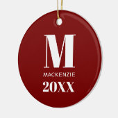 シンプルモノグラム名赤と白年 セラミックオーナメント (左)