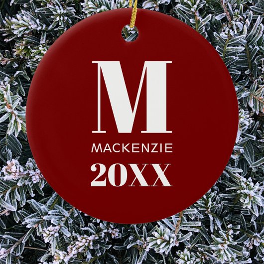 シンプルモノグラム名赤と白年 セラミックオーナメント