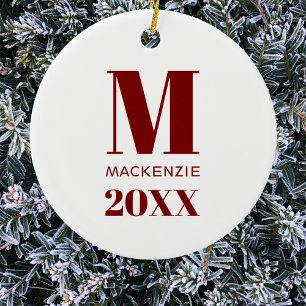 シンプルモノグラム名赤と白年 セラミックオーナメント