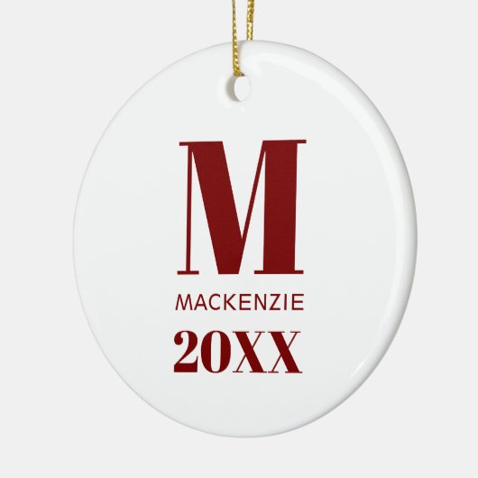 シンプルモノグラム名赤と白年 セラミックオーナメント (左)