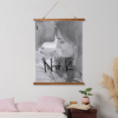 シンプルモノグラム新モダン婚カップル写真 吊り下げ型タペストリー (寝室)