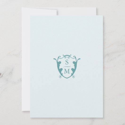 シンプルモノグラム淡い色のブルー日付の保存 セーブザデート (裏面)