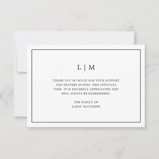 シンプルモノグラム白黒の葬儀悔やみや弔慰 サンキューカード (正面)