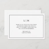 シンプルモノグラム白黒の葬儀悔やみや弔慰 サンキューカード (正面/裏面)