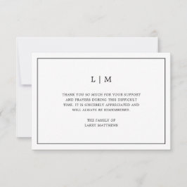 シンプルモノグラム白黒の葬儀悔やみや弔慰 サンキューカード