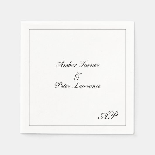 シンプルモノグラム白黒エレガントな結婚式 スタンダードカクテルナプキン (正面)