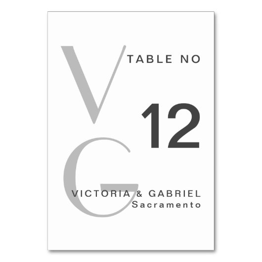 シンプルモノグラム白黒結婚のテーブル番号 テーブルナンバー (正面)