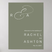 シンプルモノグラム結婚ウェルカムセージ緑サイン ポスター (正面)