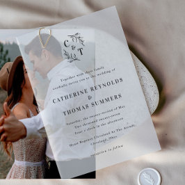 シンプルモノグラム結婚グリーナリー ベラム紙招待状