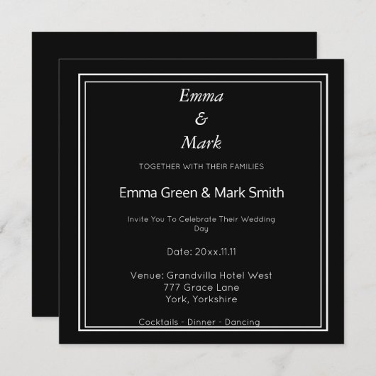 シンプルモノグラム結婚ズスクエア招待状 招待状 (正面/裏面)