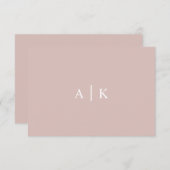 シンプルモノグラム結婚ピンク新郎新婦イニシャル サンキューカード (正面/裏面)