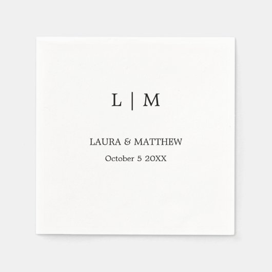 シンプルモノグラム結婚ホワイト スタンダードカクテルナプキン (正面)