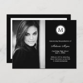 シンプルモノグラム編集可能カラー卒業はがき 案内ポストカード (正面/裏面)