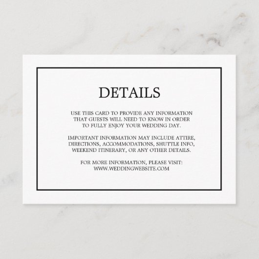 シンプルモノグラム詳細ホワ結婚イトの囲い エンクロージャーカード (正面)