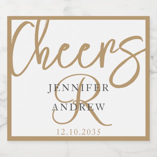 シンプルモノグラム金ゴールド書道台本きらめく スパークリングワインラベル (シングルラベル)