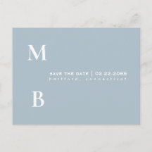 シンプルモノグラム アイスブルーの結婚式Save the Date 