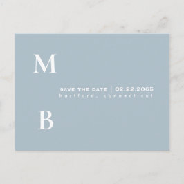 シンプルモノグラム アイスブルーの結婚式Save the Date  ポストカード