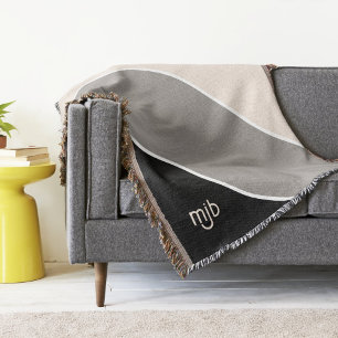 シンプルモノグラモダンム付きカラーストライプブロック文字 スローブランケット